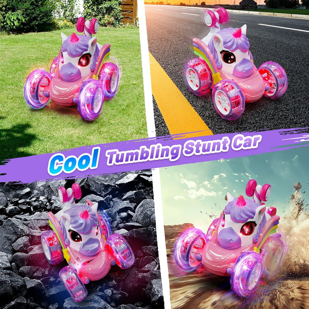 Unicorn Toys for Girls Ages 3-6 Years, Remote Control Stunt Car with LED Lights, 2.4GHz RC Car for 3-6 Year Old Girls, Christmas Birthday Gift for Toddlers 3-6.