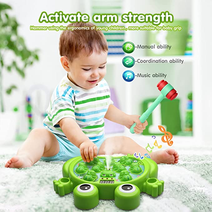 Whack A Frog Game with 5 Modes,45 Levels,9 Music Spray and Light-up, Baby Toy Gifts for Early Learning