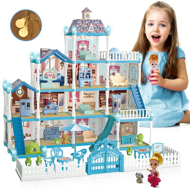 Princess DollHouse Playset for Girls 3 4 5 6 7 Years Old, Doll house Kit with Furniture Accessories and Light , Birthday Christmas Gift Toy for Todler Girls