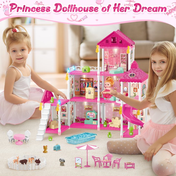 Dollhouse Kit for Girls, 218PCS Building Toys for Girls Ages 3-6 Years, Birthday Christmas Pretend Play Gift for Little Girl.
