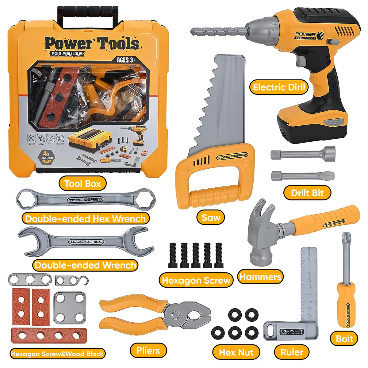 Kids Tools Toys Set for Boys Kids,28PCS Kids Drill Toys with Tool Box ,Tools Set for Kids Ages 3 4 5 6, Christmas Birthday Gift for Boys Toddlers.