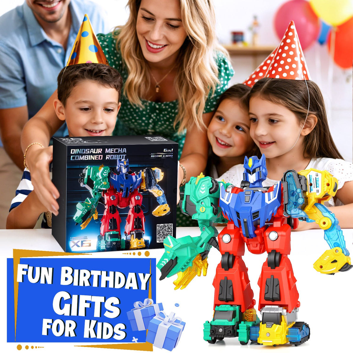 Dinosaur Transforming Robot Toys for Kids, 6-in-1 Magnetic Dinosaur Car, Toys for Boys Ages 3 4 5 6 7 8 Years Old, with T-Rex Christmas Birthday Gift for Toddlers.
