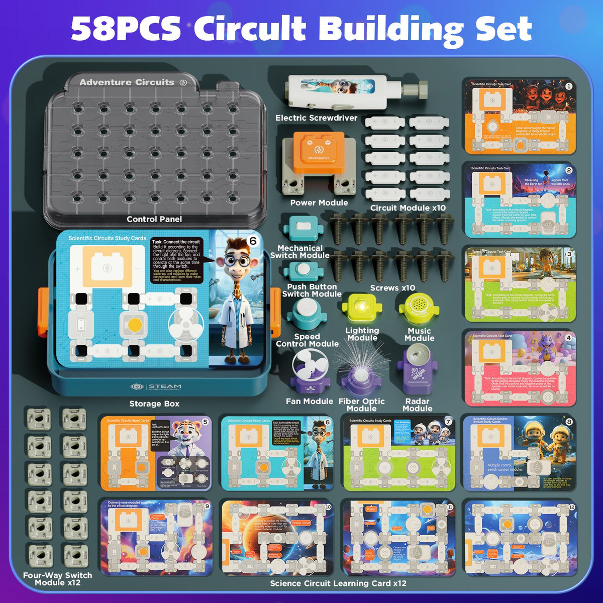 Science Kit for Kids, 58PCS Toys for Boy 8-11 Years, Physics Science Experiments Circuit Board Kit for Kids, STEM Educational Toys Gift for Kids 5 6 7 8 +.