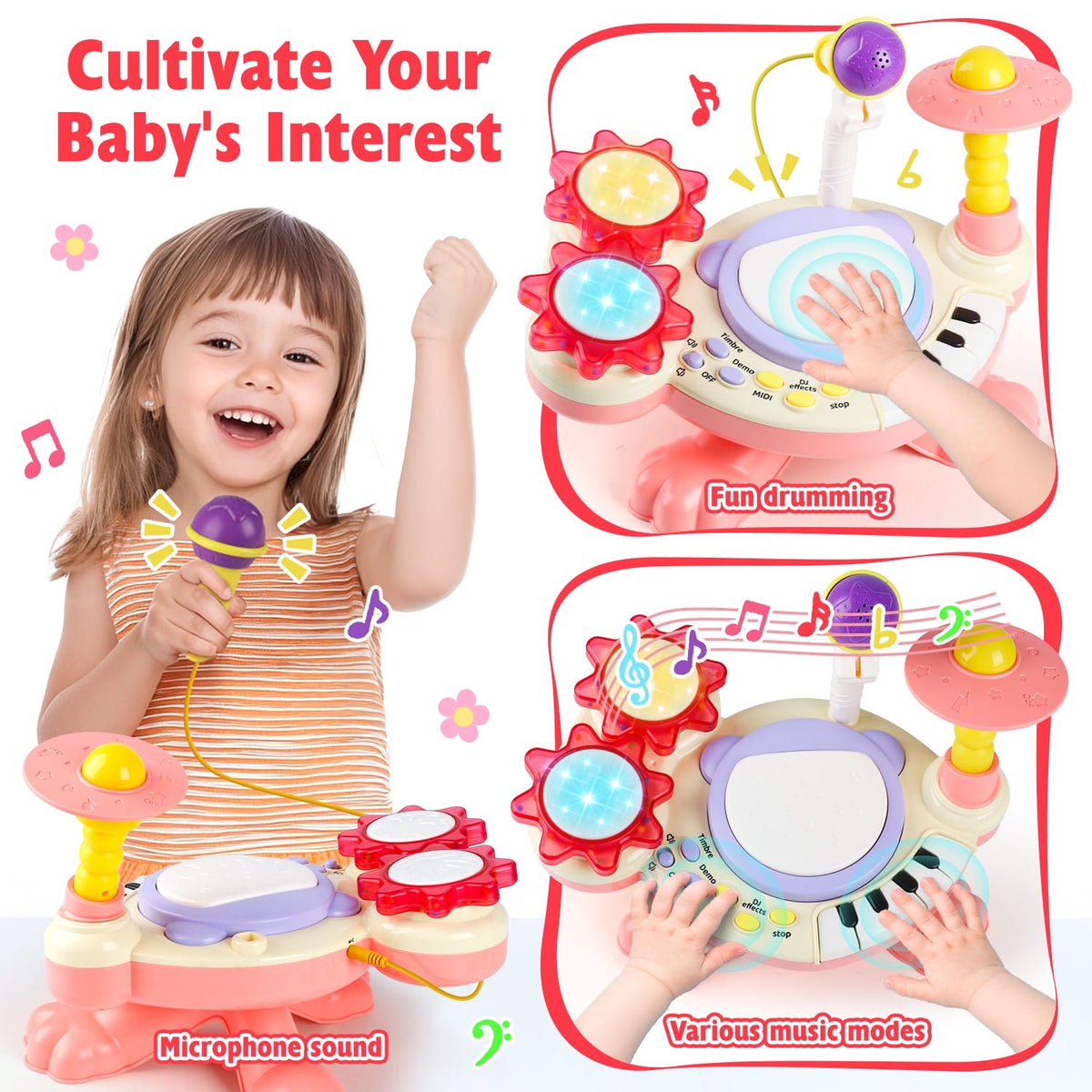 Baby Toys, Toddler Drum Set for Ages 1 2 3 4, Baby Drum Toys for Ages 2-4 Years Old,with Light up and Music Instruments Birthday Gift for Toddlers.