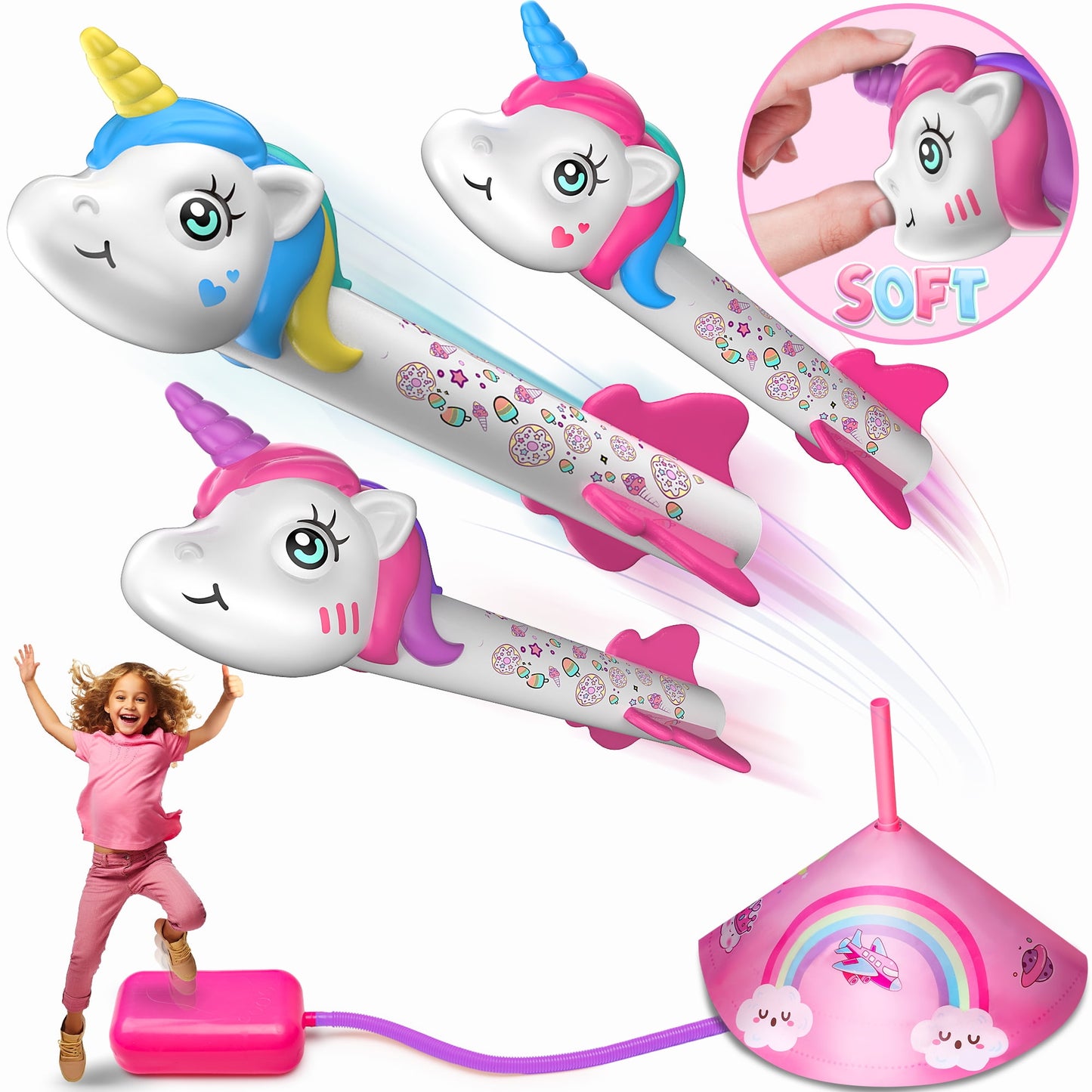 Unicorn Stomp Rocket Launcher, Safe and Durable Toy for Kids 3+, Blast Rockets in the Air, Perfect for Outdoor Play