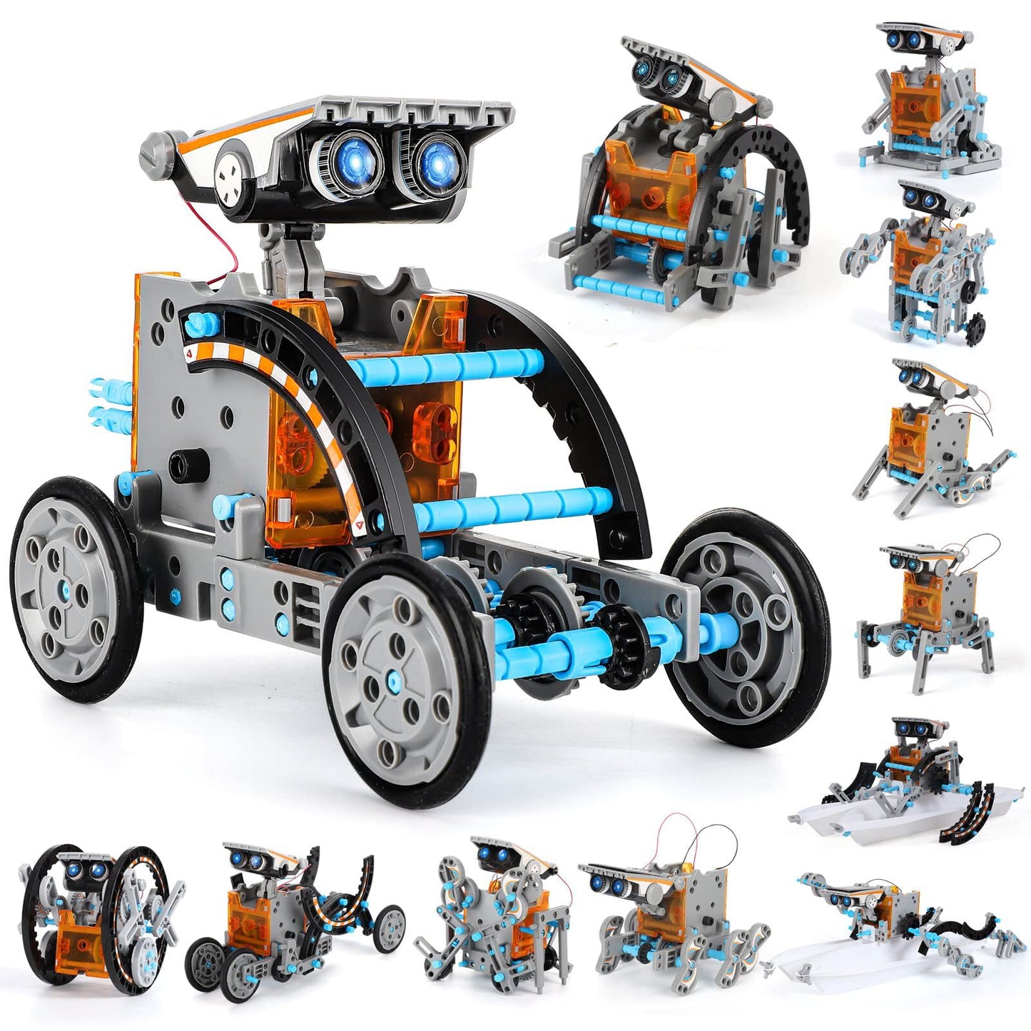Solar-Powered Robot Car Kit STEM Educational Toy Set with 190 Pieces- 12-in-1 Construction Set for Kids