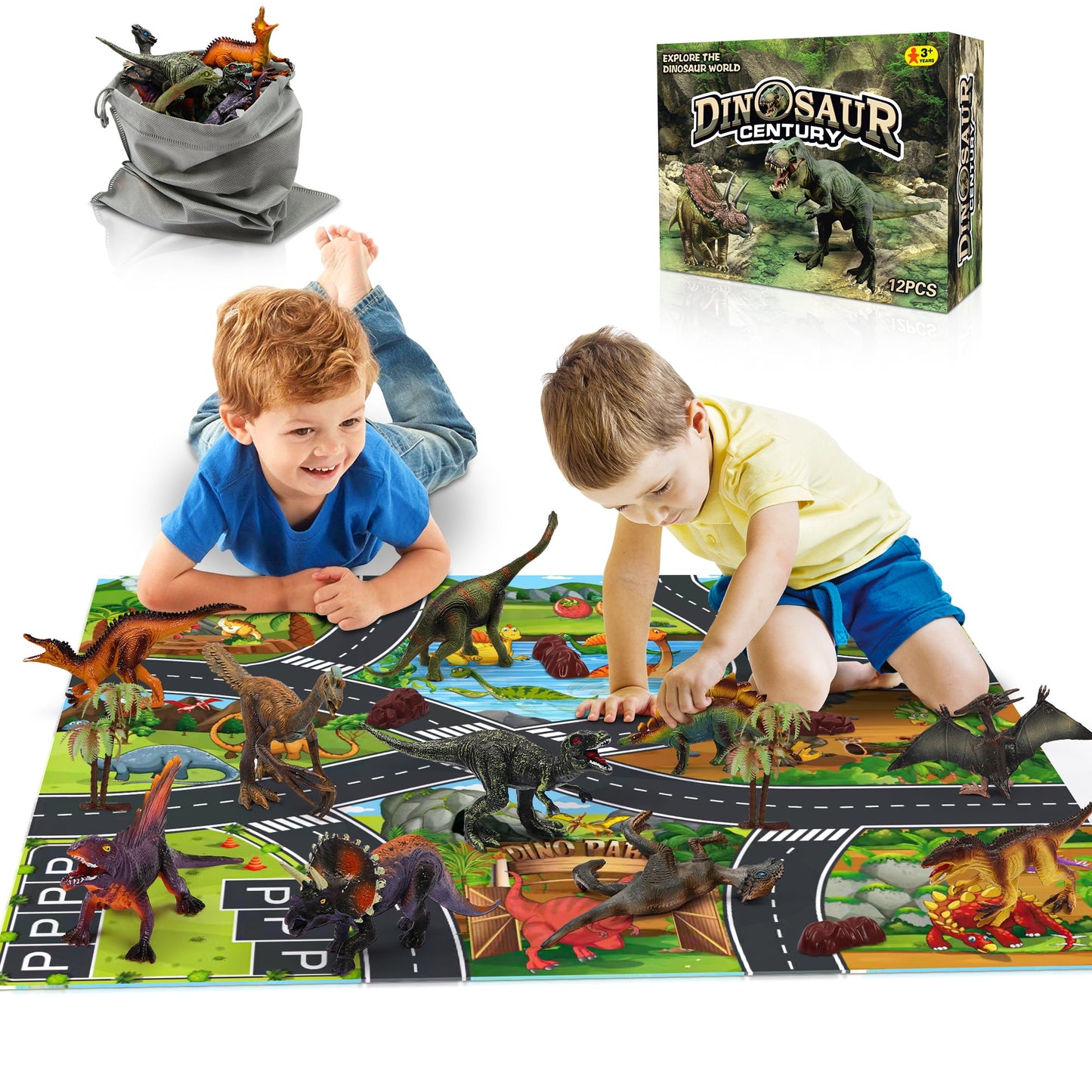 Dinosaur Toys with Dinosaur Figures Educational Realistic Dinosaur Play Set Including Play Mat & Trees Great Gift for Boys & Girls
