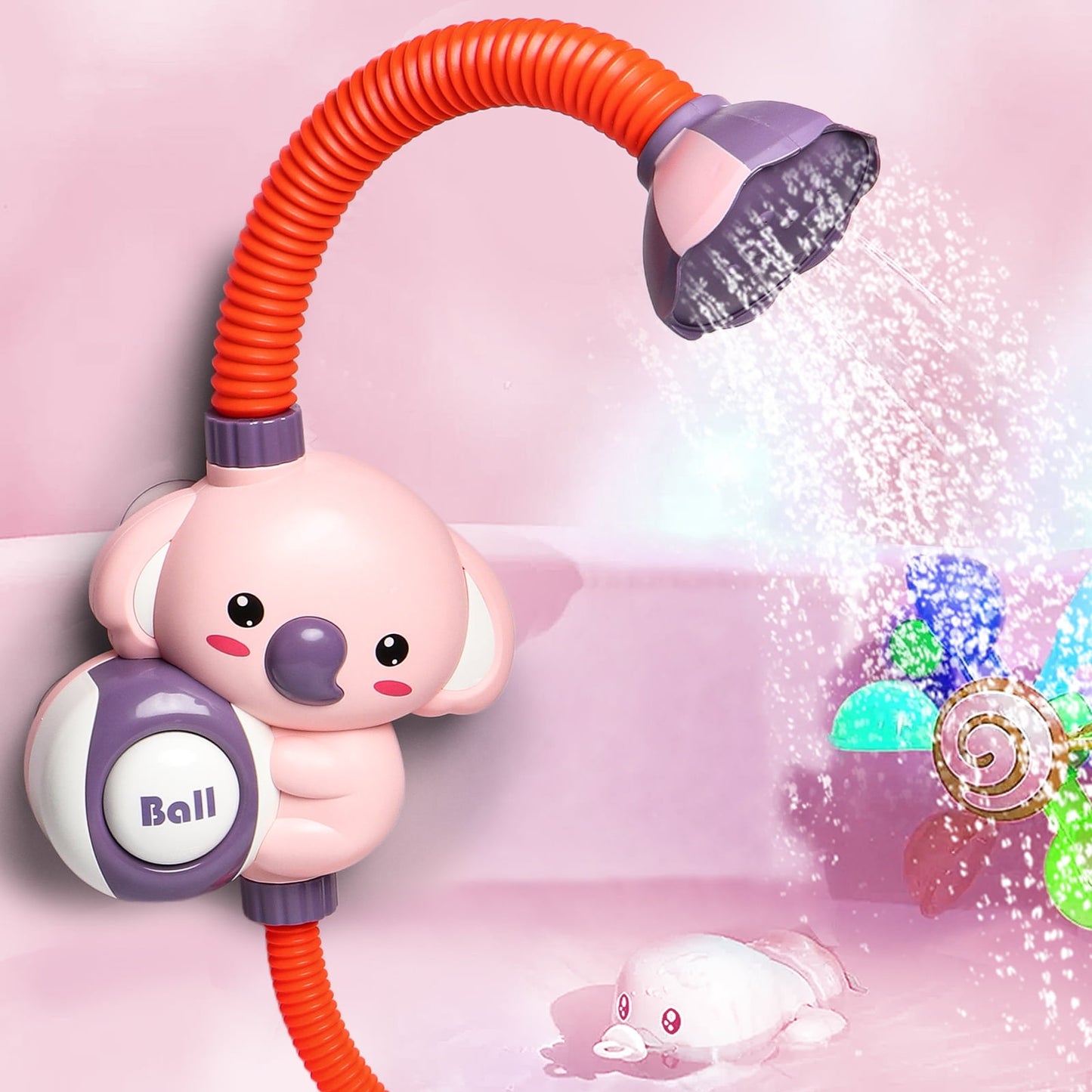 Baby Bath Toy Toddler Water Spray Shower Head, Bathtub Water Pump Cartoon Elephant Bath Toys for Girls Boys Infants Kids, Pink