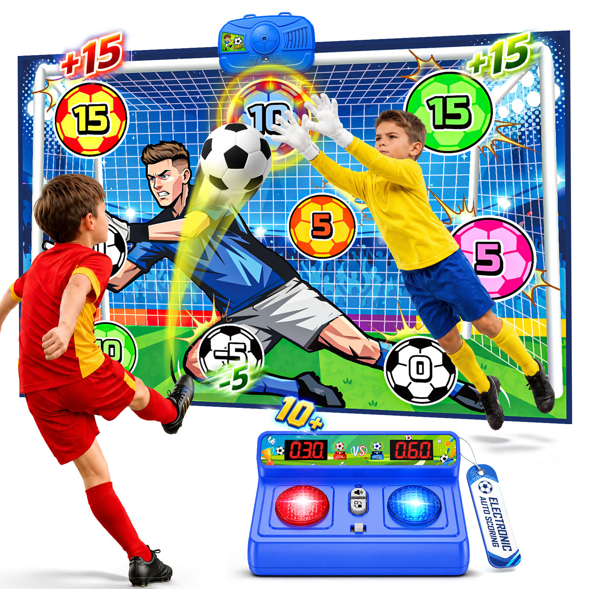 Electronic Scoring Soccer Games For Kids Ages 3-12, Indoor Soccer Toy Game 丨 Upgraded Indoor Soccer Ball and Challenge Scoring System, 2 Soccer Game Modes, Birthday Gifts for 3-12 Year Old Boys Girls