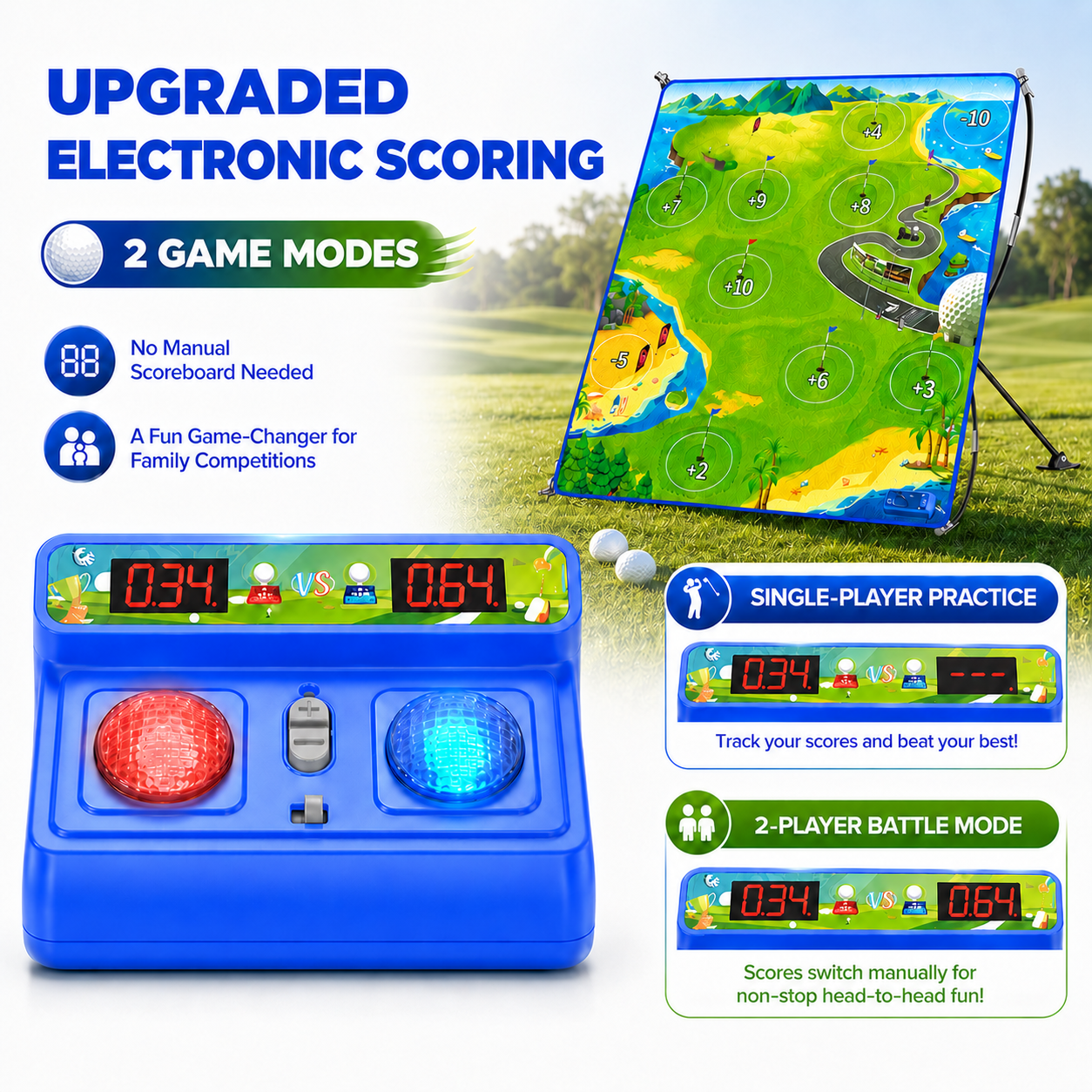 HopeRock Electronic Scoring Golf Chipping Game Set - 60" Target Mat with 4-Level Adjustable Stand & Sticky Balls, 2 Game Modes, Indoor Outdoor Backyard Yard Games for Adults & Family, Kids Golf Gifts
