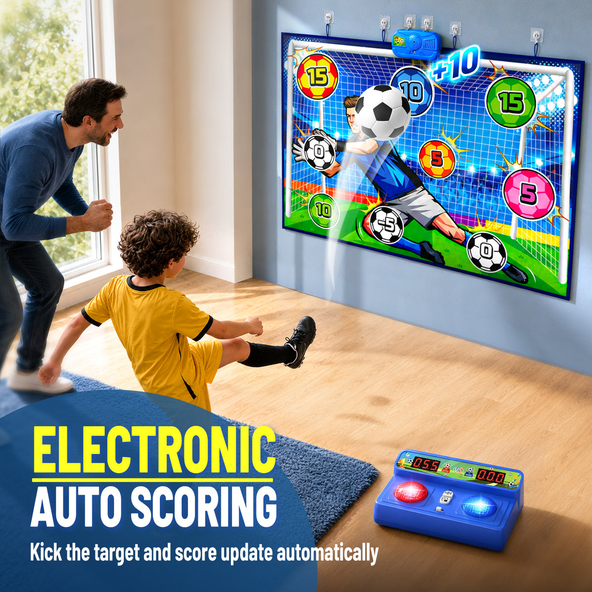 Electronic Scoring Soccer Games For Kids Ages 3-12, Indoor Soccer Toy Game 丨 Upgraded Indoor Soccer Ball and Challenge Scoring System, 2 Soccer Game Modes, Birthday Gifts for 3-12 Year Old Boys Girls