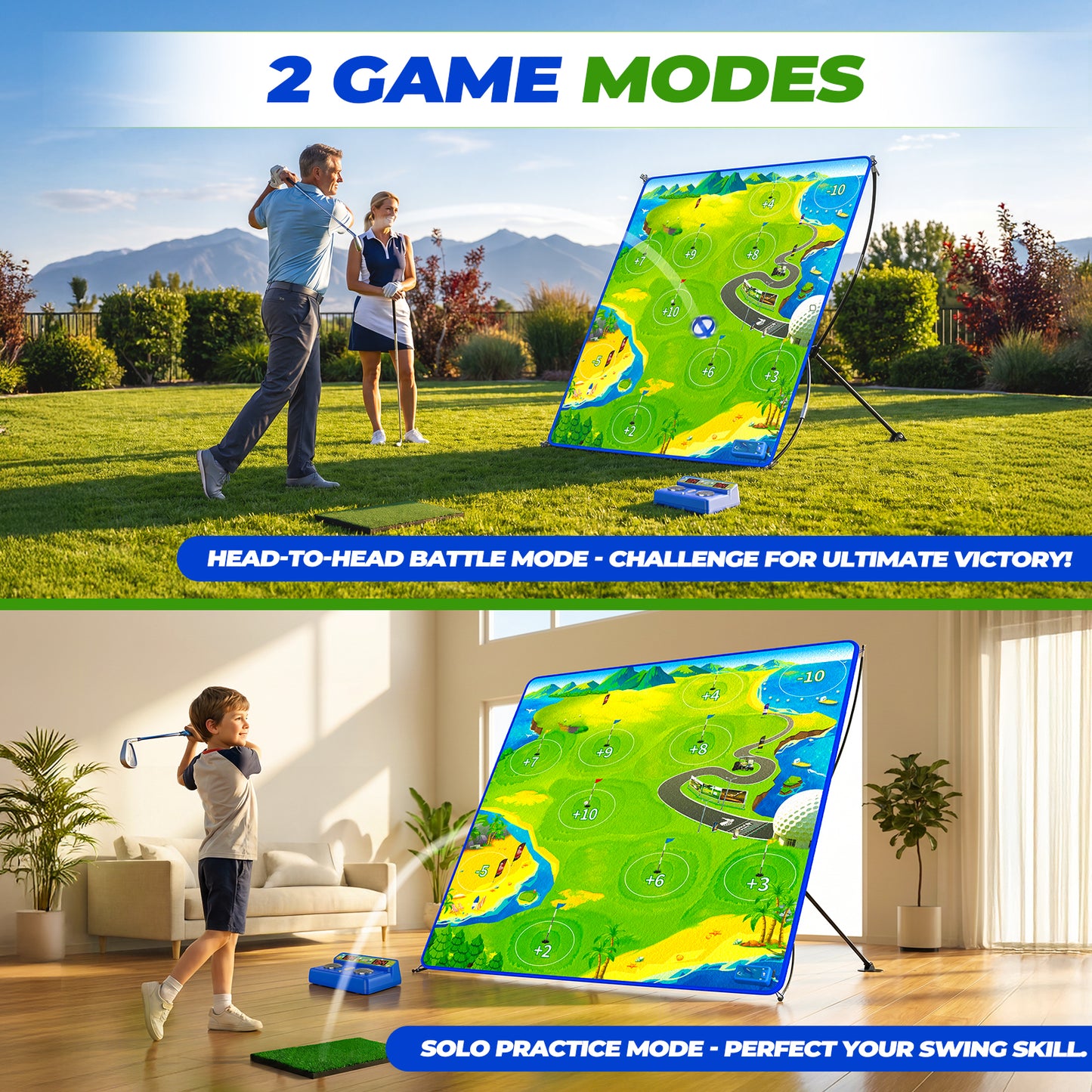 HopeRock Electronic Scoring Golf Chipping Game Set - 60" Target Mat with 4-Level Adjustable Stand & Sticky Balls, 2 Game Modes, Indoor Outdoor Backyard Yard Games for Adults & Family, Kids Golf Gifts