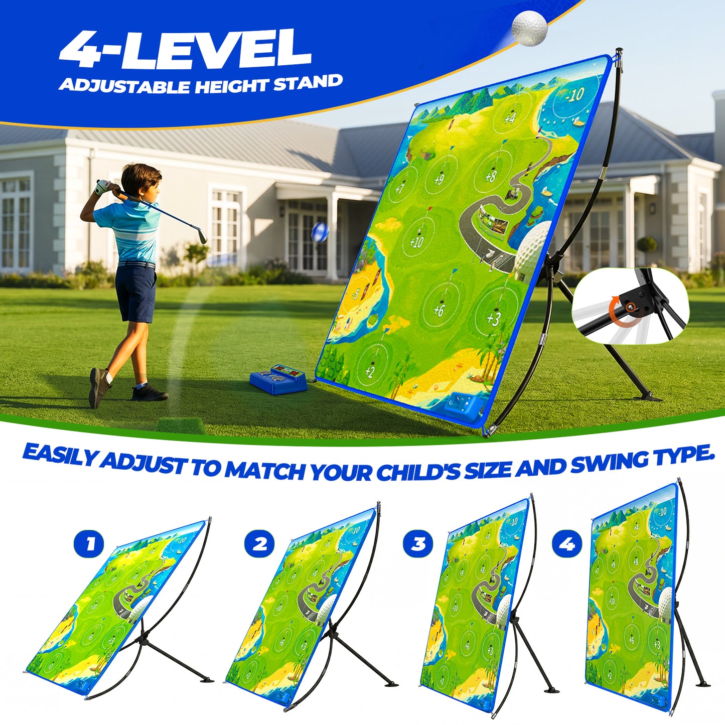 HopeRock Electronic Scoring Golf Chipping Game Set - 60" Target Mat with 4-Level Adjustable Stand & Sticky Balls, 2 Game Modes, Indoor Outdoor Backyard Yard Games for Adults & Family, Kids Golf Gifts