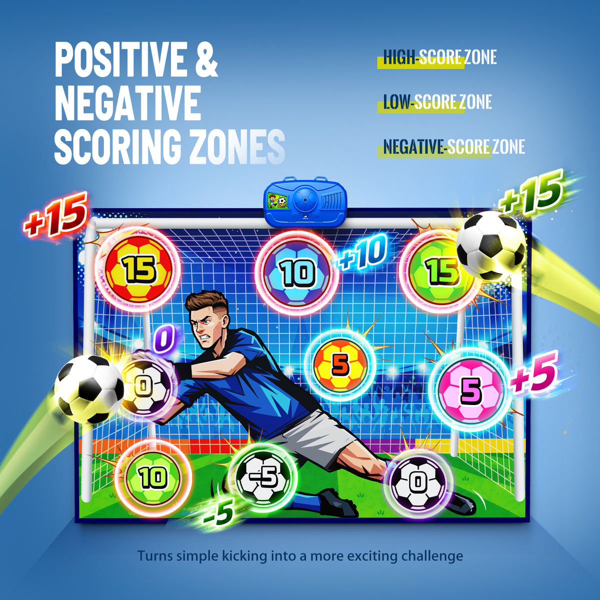 Electronic Scoring Soccer Games For Kids Ages 3-12, Indoor Soccer Toy Game 丨 Upgraded Indoor Soccer Ball and Challenge Scoring System, 2 Soccer Game Modes, Birthday Gifts for 3-12 Year Old Boys Girls