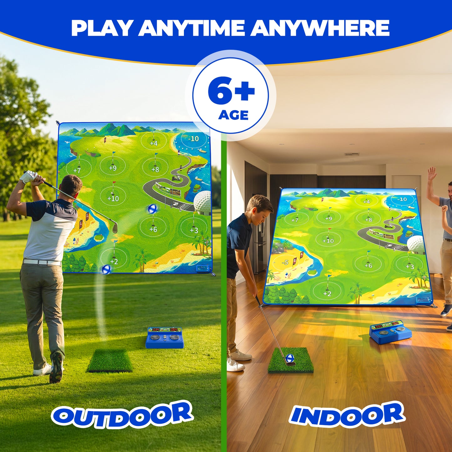 HopeRock Electronic Scoring Golf Chipping Game Set - 60" Target Mat with 4-Level Adjustable Stand & Sticky Balls, 2 Game Modes, Indoor Outdoor Backyard Yard Games for Adults & Family, Kids Golf Gifts