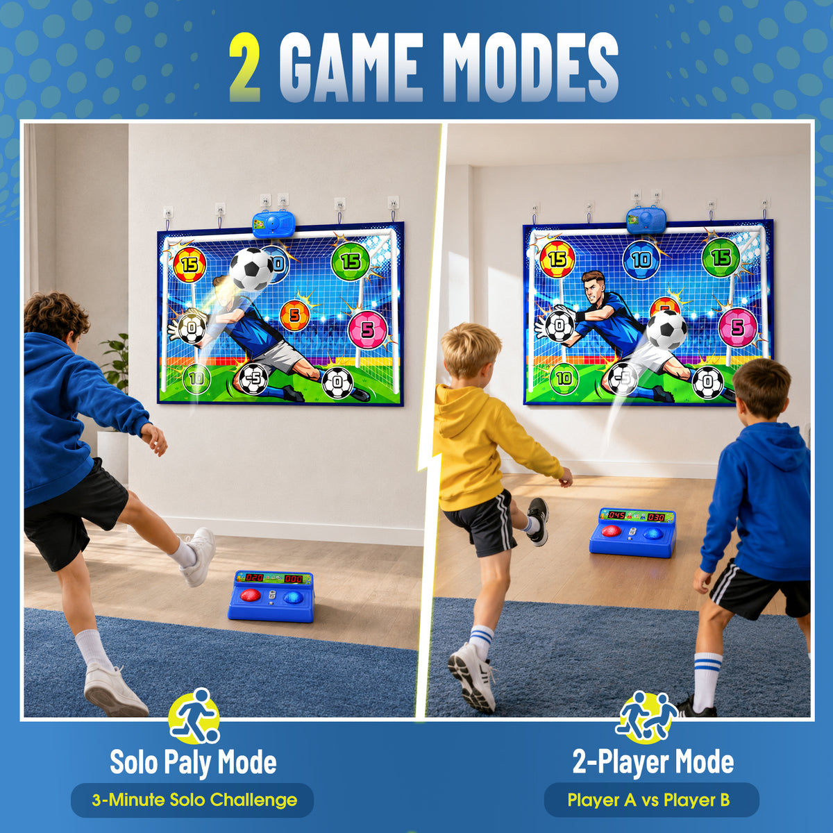 Electronic Scoring Soccer Games For Kids Ages 3-12, Indoor Soccer Toy Game 丨 Upgraded Indoor Soccer Ball and Challenge Scoring System, 2 Soccer Game Modes, Birthday Gifts for 3-12 Year Old Boys Girls