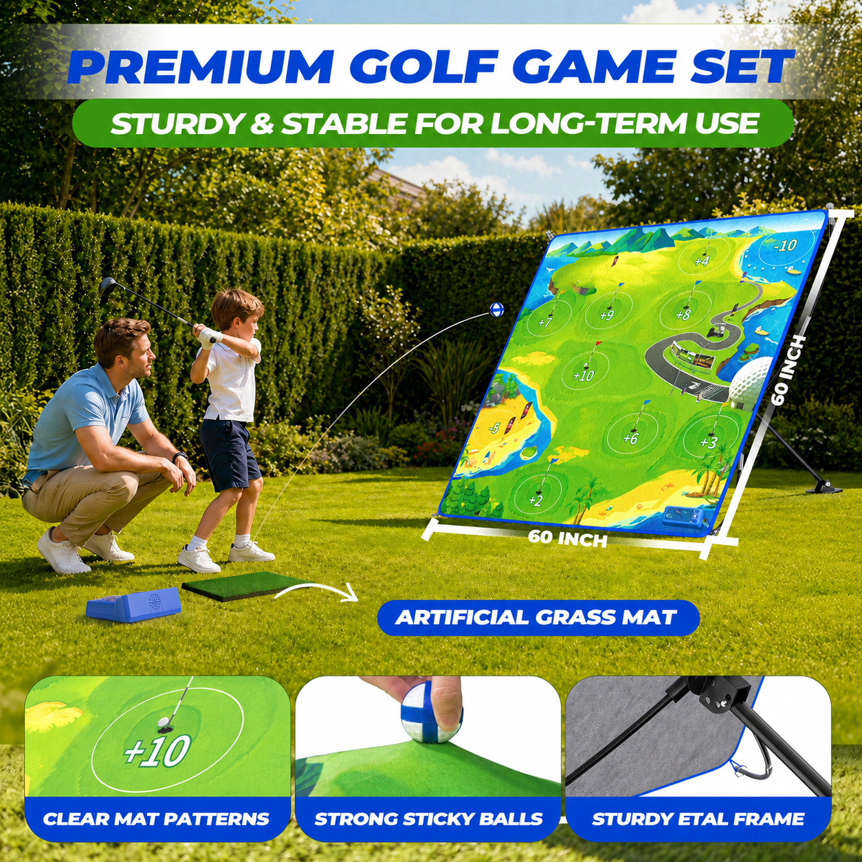 HopeRock Electronic Scoring Golf Chipping Game Set - 60" Target Mat with 4-Level Adjustable Stand & Sticky Balls, 2 Game Modes, Indoor Outdoor Backyard Yard Games for Adults & Family, Kids Golf Gifts