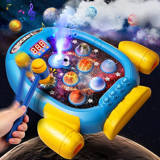 Whack A Mole Game for Toddlers,with Spray and Light-up,2 Hammer,6 Mode,9 Music,45 Level,Baby Early Learning Interactive Toy