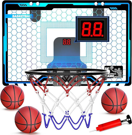 Indoor Mini Basketball Hoop for Kids with LED Lighting & 3 Balls, Basketball Toys Gifts for 5-12 Year Old Boys Girls