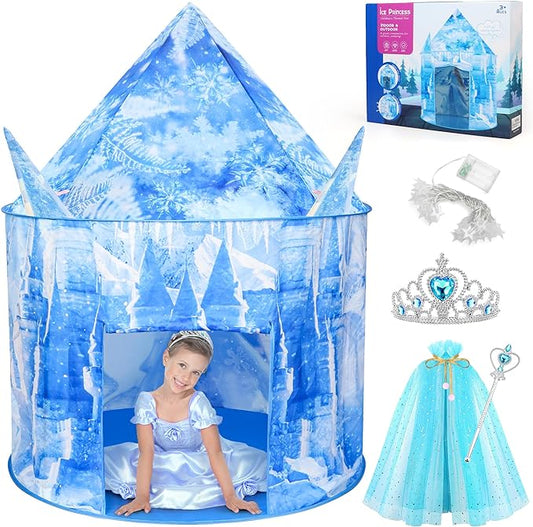 Princess Kids Tent, Frozen Toy for Girls with Snowflake Lights, Ice Castle Kids Play Tent for Indoor and Outdoor Games