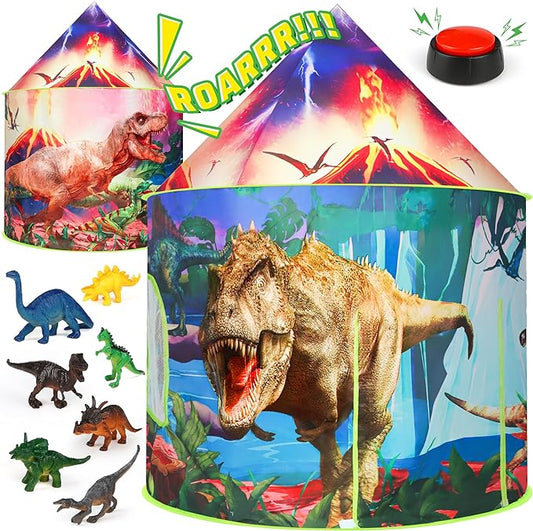 Dinosaur Discovery Kids Tent with Roar Button, Kids Play Tent with Dinosaur Toys Set for Boys & Girls Kids