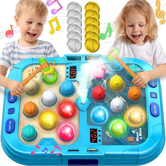 Whack A Mole Game for Toddler,with 2 Hammer,5 Mode,9 Music Spray and Light-up, Fun PK Toys for Toddlers