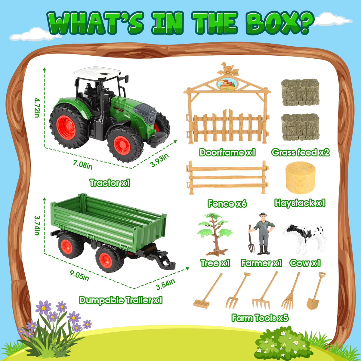 Tractor Toy, Farm Toys Set for Toddlers Boys Age 3 4 5 6 Years, Realistic Pretend Play for Little Farmers, Christmas Birthday Gifts for Toddlers 3-6 years old.