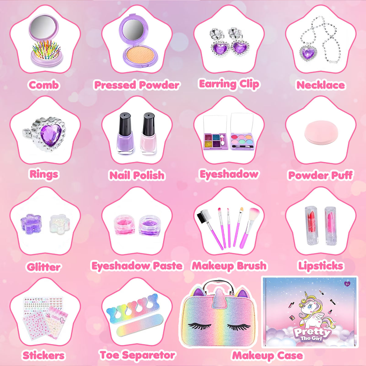 Girls Kids Makeup Kit/Set with Unicorn Makeup Bag, 28-in-1 Makeup Kit Toys for Girls 3-6 8-12, Pretend Princess Christmas/Birthday Gift for Kids Girls 3 4 5 6+ Years.