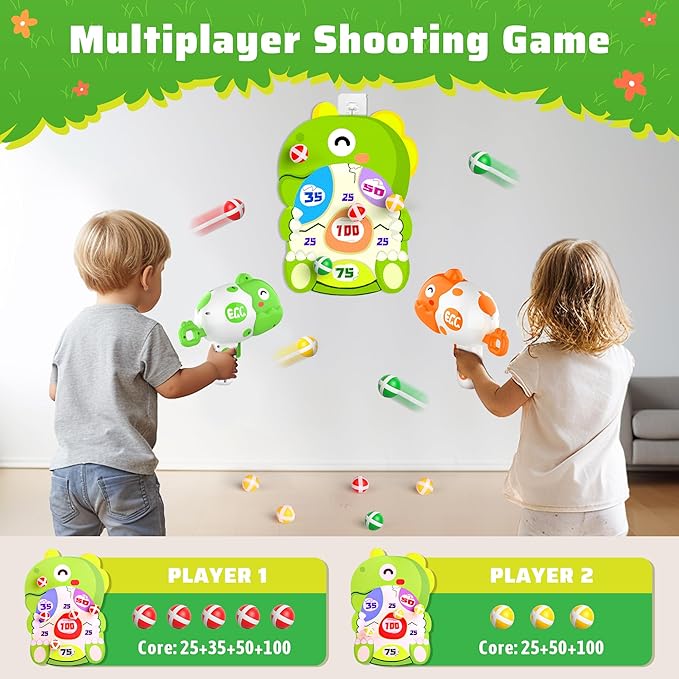 2 Pack Dinosaur Shooting Toys for Boys 4-6, Kids Target Shooting Game with 18 Sticky Balls, Indoor Outdoor Games