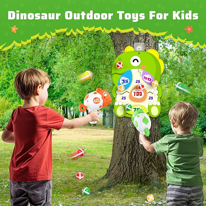 2 Pack Dinosaur Shooting Toys for Boys 4-6, Kids Target Shooting Game with 18 Sticky Balls, Indoor Outdoor Games