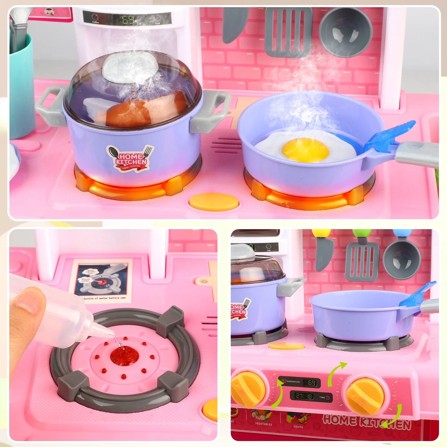 Kids Pretend Play Kitchen Set for Toddler Girls Ages 3 4 5 6 Years, Kitchen Toys with Realistic Sounds, Lights, Cooking Stove, Sink, and Play Food, Birthday Christmas Gifts for Girls Age 3+.