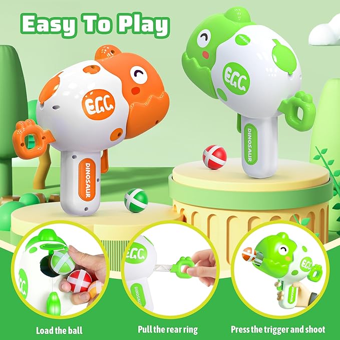 2 Pack Dinosaur Shooting Toys for Boys 4-6, Kids Target Shooting Game with 18 Sticky Balls, Indoor Outdoor Games