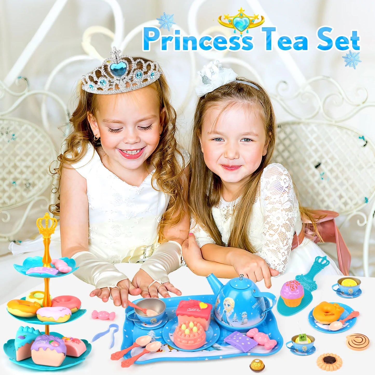 50PCS Frozen Toys for Girls 3-6 years, Princess Tea Set for Little Girls Ages 6 7 8 9+ Years, Pretend Play Toys Gift for Girls Birthday Christmas.