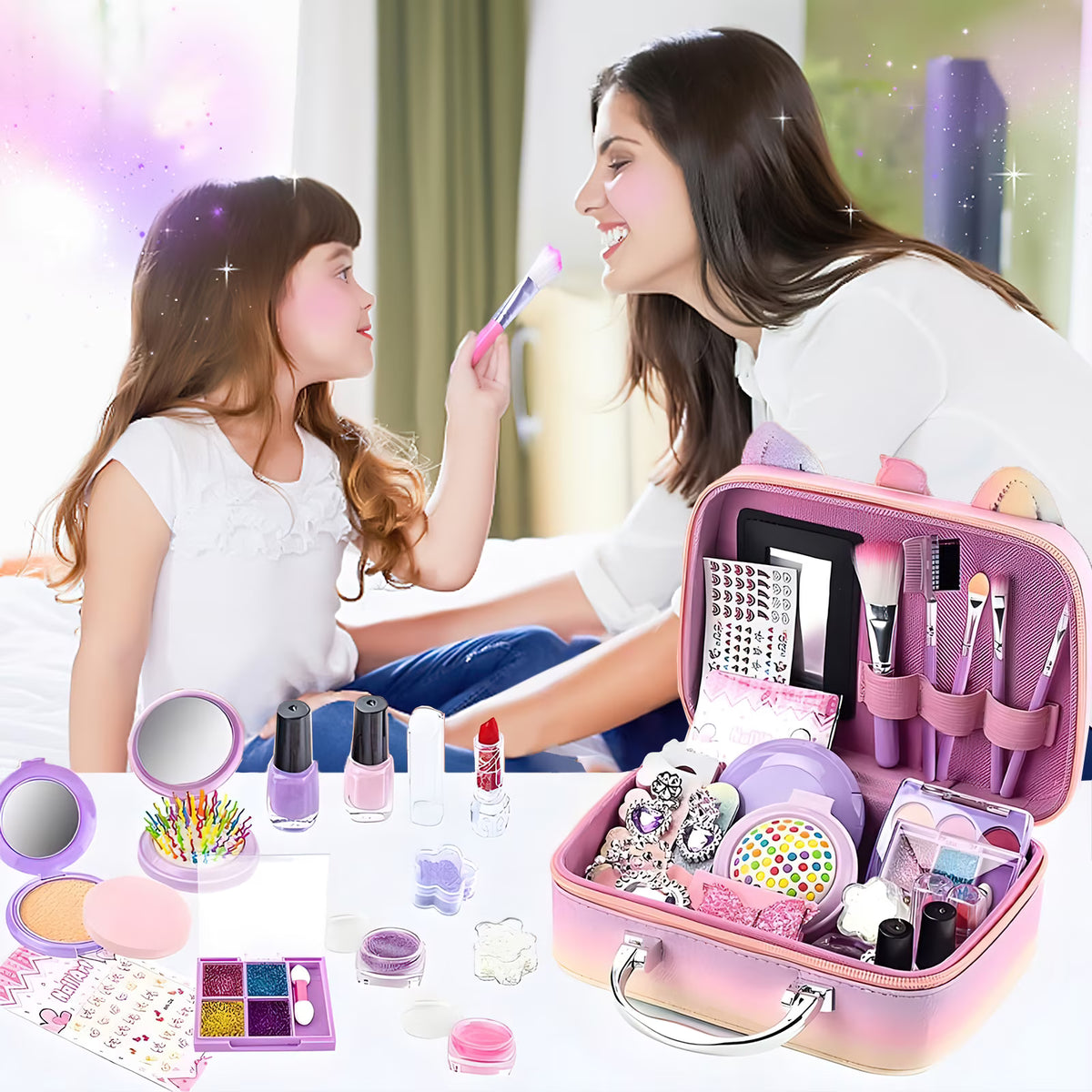 Girls Kids Makeup Kit/Set with Unicorn Makeup Bag, 28-in-1 Makeup Kit Toys for Girls 3-6 8-12, Pretend Princess Christmas/Birthday Gift for Kids Girls 3 4 5 6+ Years.