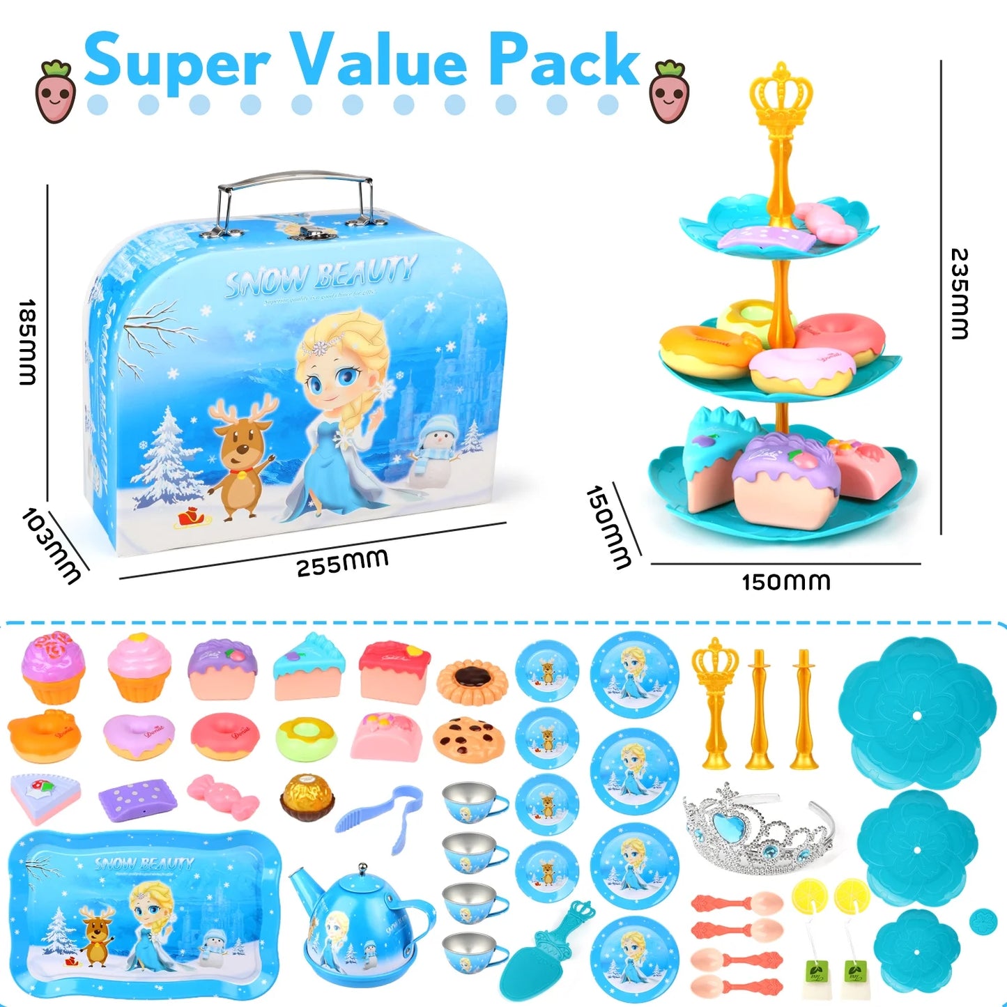 50PCS Frozen Toys for Girls 3-6 years, Princess Tea Set for Little Girls Ages 6 7 8 9+ Years, Pretend Play Toys Gift for Girls Birthday Christmas.