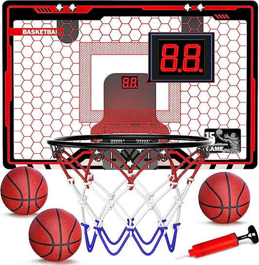 Indoor Mini Basketball Hoop for Kids with LED Lighting and Scoreboard for Boys Teens