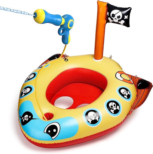Pirate Ship Pool Float Toys for Kids with Built in Water Gun, Inflatable Pirate Boat Swimming Pool Toys for 3-8 Year Old Boys Girls