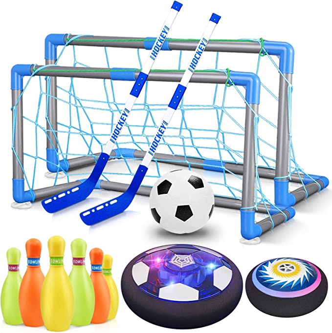 3-in-1 Hover Soccer Ball Hockey Bowling Set with LED Light,Indoor and Outdoor Toys for Kids Ages 3-12