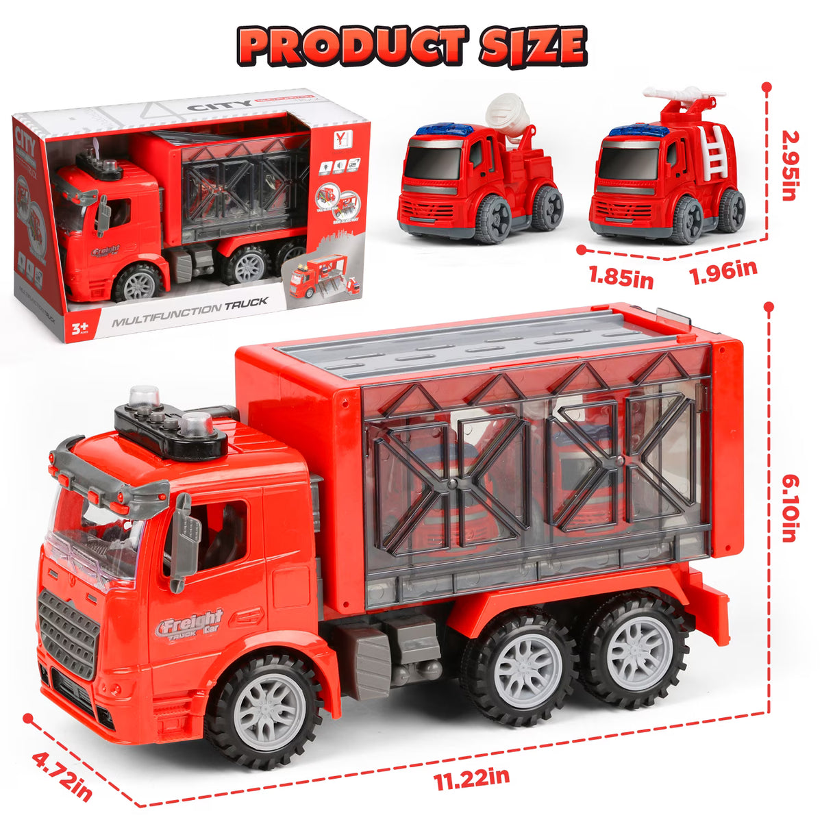 Fire Truck Toys for 3 4 5 Years Old Boys, 3 in 1 Carrier Truck Toys with Storage, Light and Sound, Christmas Birthday Gift For Kids Boys 2 3 4 5 6 Years.