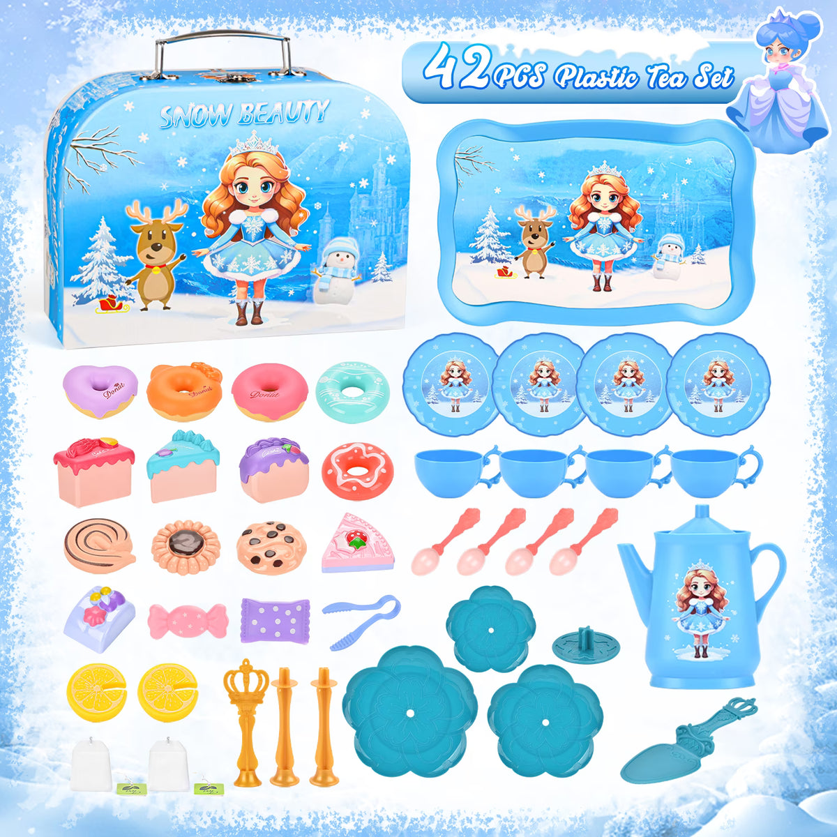 42PCS Tea Party Set for Little Girls, Pretend Play Princess Toys for Toddlers Girls Ages 3 4 5 6 Years, Birthday Gifts for Kids Girls 3-6 Years Old.
