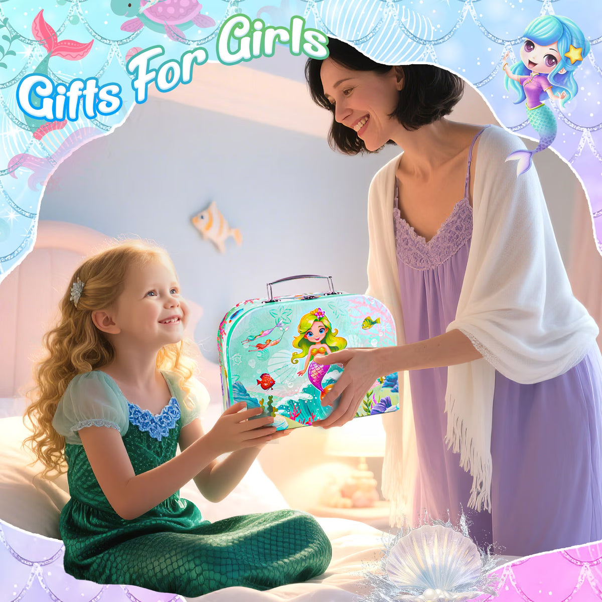 42PCS Mermaid Tea Party Set for Little Girls, Pretend Play Toys for Toddlers Girls Ages 3 4 5 6 Years, Birthday Gifts for Kids Girls 3-6 Years Old.