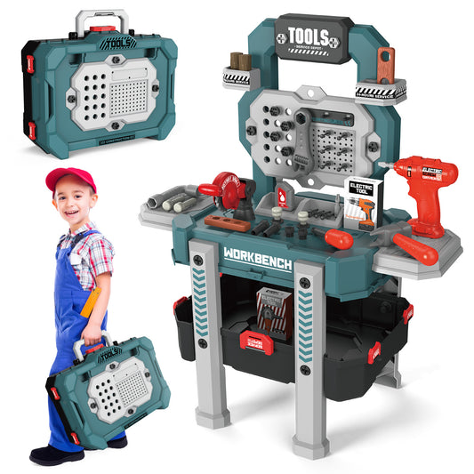 2-in-1 Kids Tool Bench, 78PCS Toddlers Tool Set ,W/Electric Drill & Rotary Saw, Toys for Kids Boys 2 3 4 5 6 Years, Kids Toddlers Workbench Birthday Christmas Gift for Boys Ages 2-4 3-5.