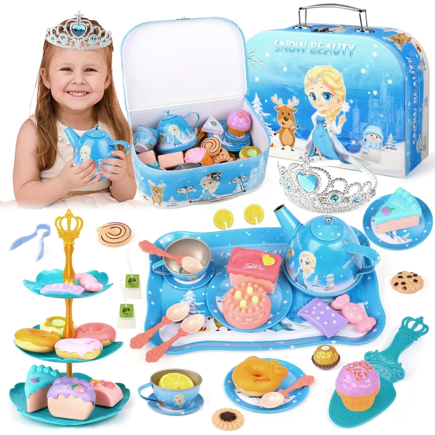 50PCS Frozen Toys for Girls 3-6 years, Princess Tea Set for Little Girls Ages 6 7 8 9+ Years, Pretend Play Toys Gift for Girls Birthday Christmas.