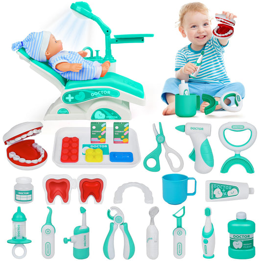 Kids Doctor Kit Toys for Toddlers 2 3 4 5 Years, 28 PCS Pretend Doctor Kit Dentist Toys for Boys Girls, Birthday Christmas Gift for Toddlers Ages 2-4 3-5, Green