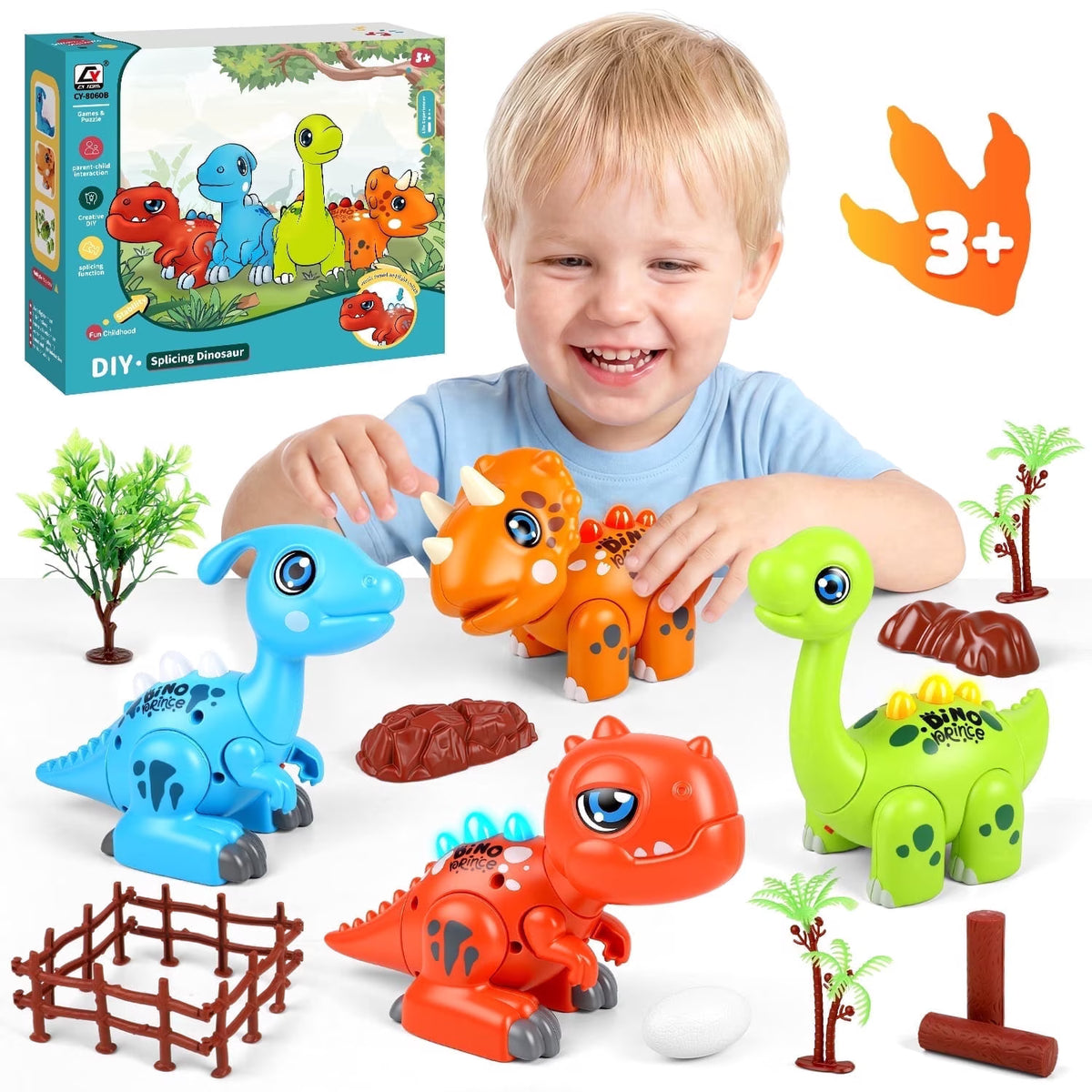 Dinosaur Toys for Kids, Boy Toys Ages 3 4 5 6 7 Years Old, T-Rex Toys with Sound & LED Light, Magnetic Dinosaur Building Toys, Christmas Birthday Gift for Toddler Boys.