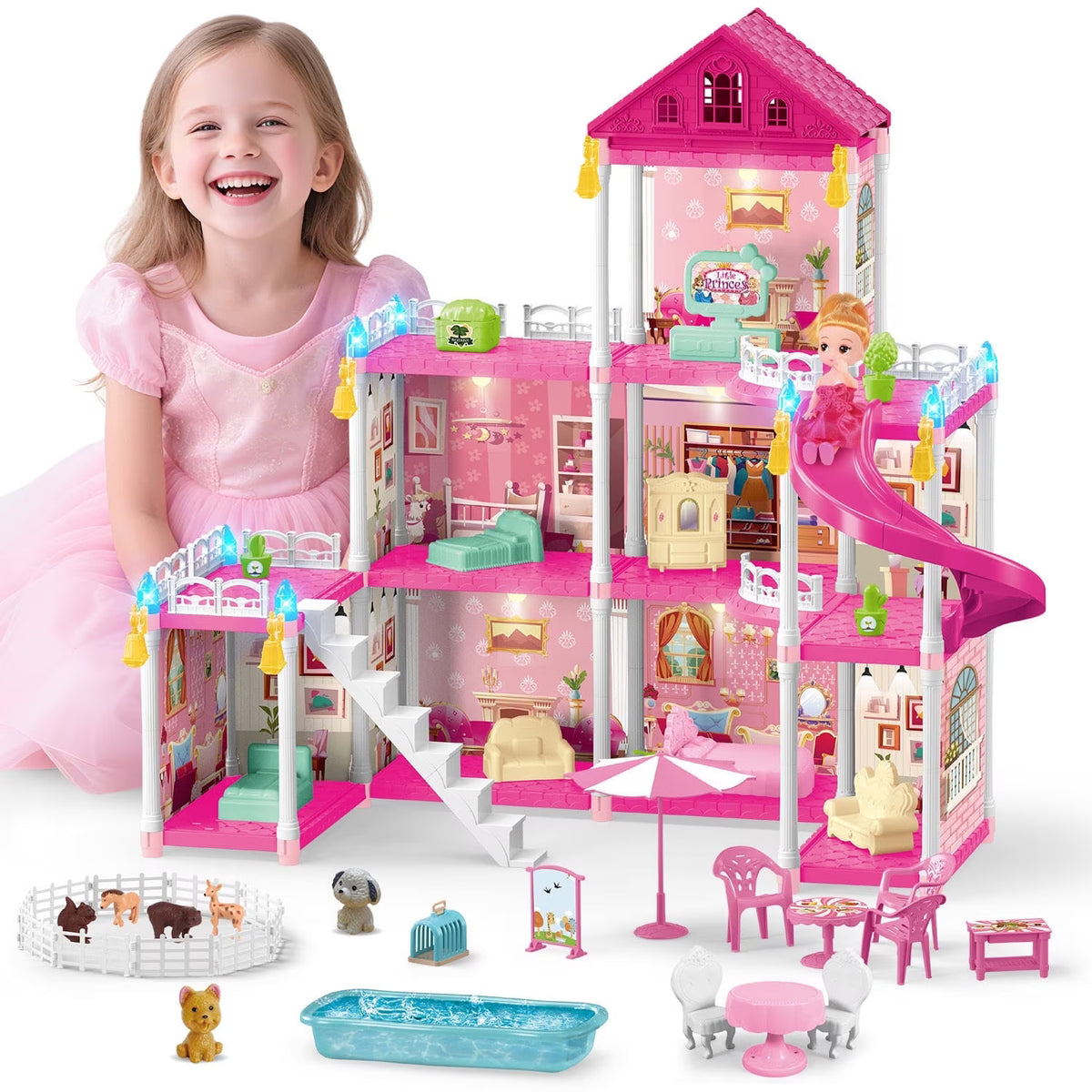 Dollhouse Kit for Girls, 218PCS Building Toys for Girls Ages 3-6 Years, Birthday Christmas Pretend Play Gift for Little Girl.