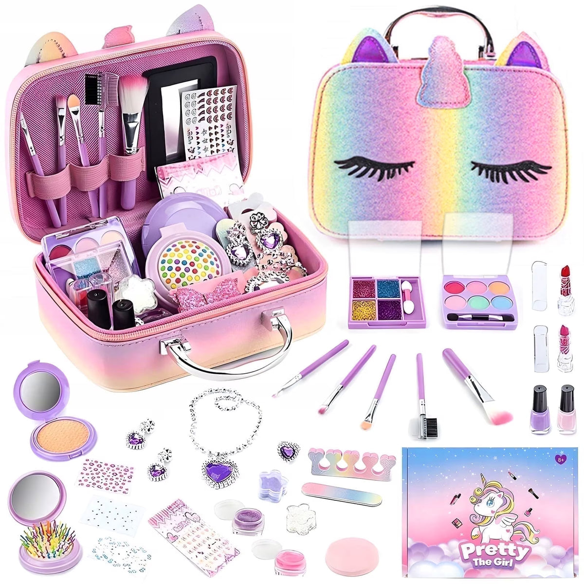 Girls Kids Makeup Kit/Set with Unicorn Makeup Bag, 28-in-1 Makeup Kit Toys for Girls 3-6 8-12, Pretend Princess Christmas/Birthday Gift for Kids Girls 3 4 5 6+ Years.