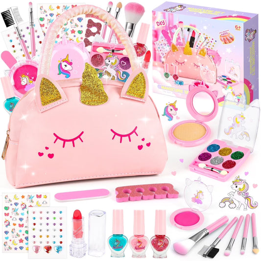 Girls Makeup Kit for Kids with Unicorn Bag, Toys for Little Girls Makeup Kit Ages 3 4 5 6 Years, Christmas/Birthday Gift for Kids Toddlers 4 5 6 7 8 9+ Years.