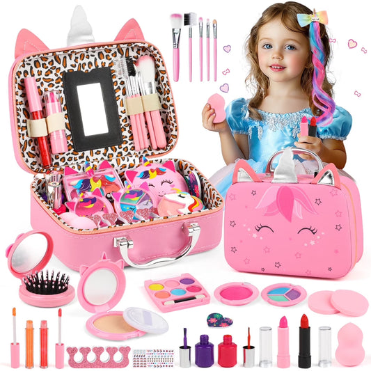 Makeup Kit for Kids, Toys for Girls Ages 3-6 Years, Pink Unicorn Makeup Case, Christmas Birthday Gift for Kids Toddlers 3-6 Years.