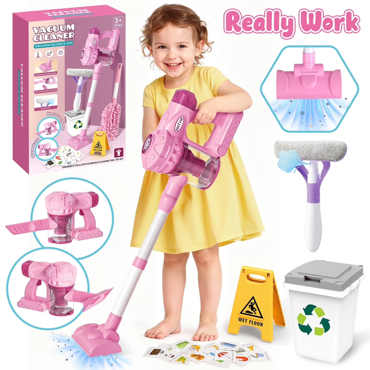 Kids Vacuum That Really Works, Toy Vacuum Cleaner for Toddlers Ages 3 4 5 6 Years, Christmas Birthday Gift for Little Girls.